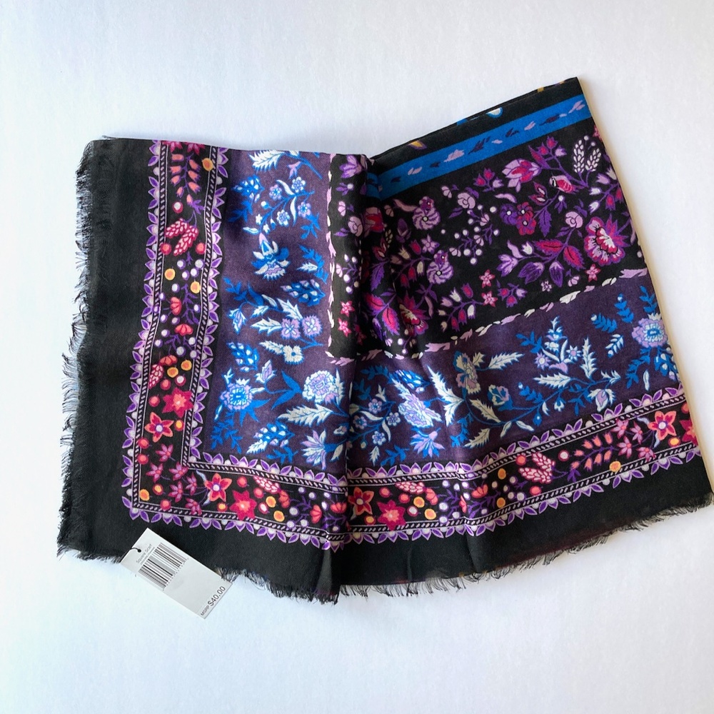 Black Fall Floral Scarf Vera Bradley Foxwood 53" Square Flowers Rabbits Birds